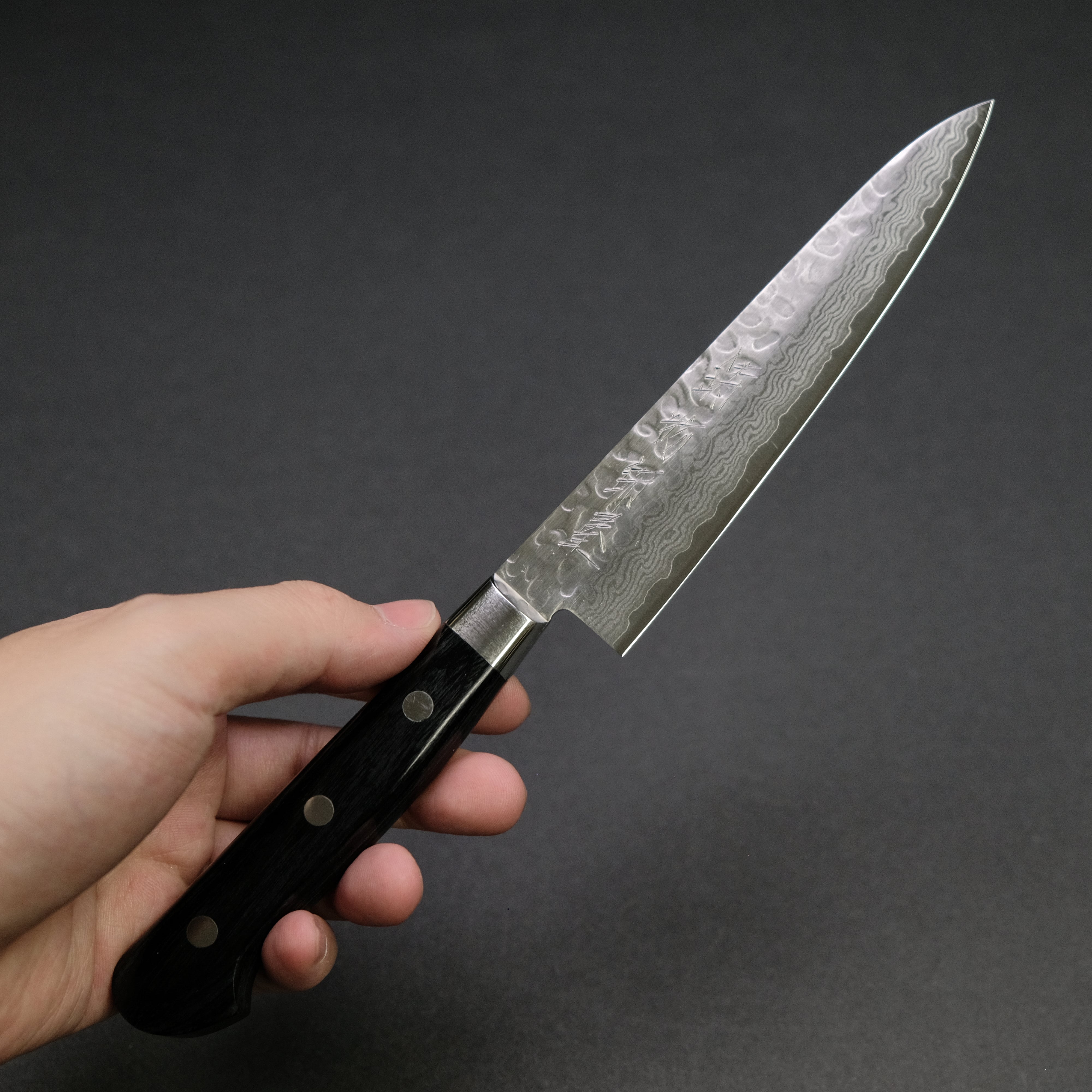 Hitohira Imojiya ST Tsuchime Damascus Petty Knife 135mm - Pakka Wood Handle (Yo Handle) - Japanese Chef Knife for Precision Slicing, Peeling & Garnishing