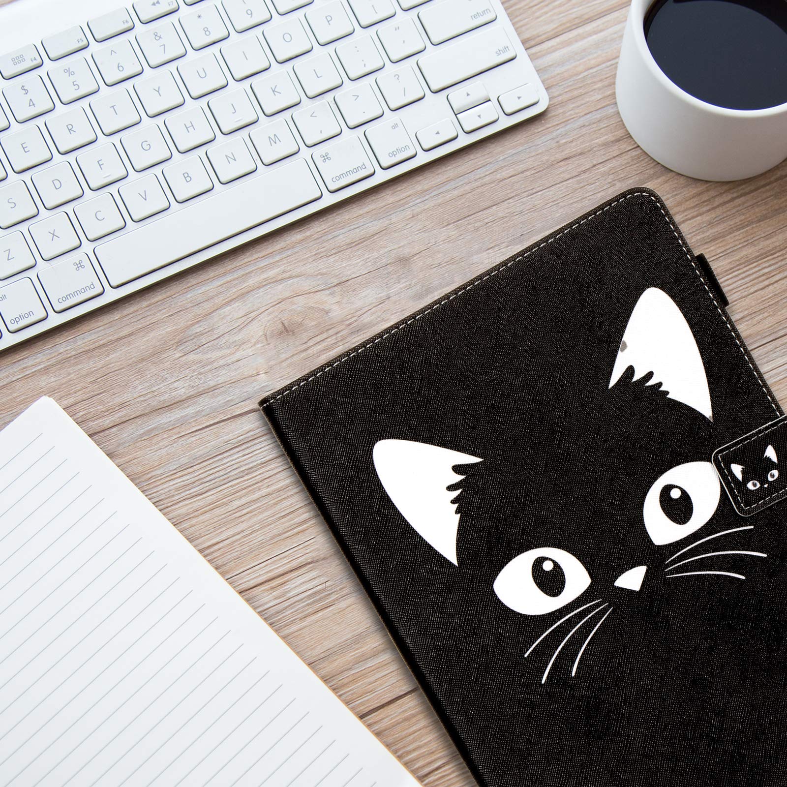 Dteck PU Leather iPad Air 11''/iPad Pro 11'' Case (1st-5th Gen) - Multi-Angle Stand Folio with Auto Wake/Sleep & Card Slots | Protective Cover for Work, School & Travel | Black Cat Design