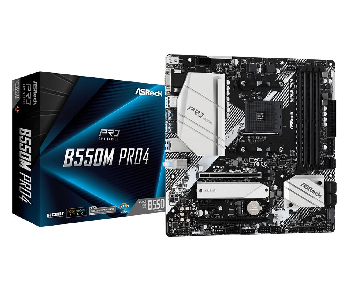 ASRock B550M Pro4 AMD B550 Socket AM4 Micro ATX Motherboard - Perfect for Gaming PC Builds & Home Office Workstations