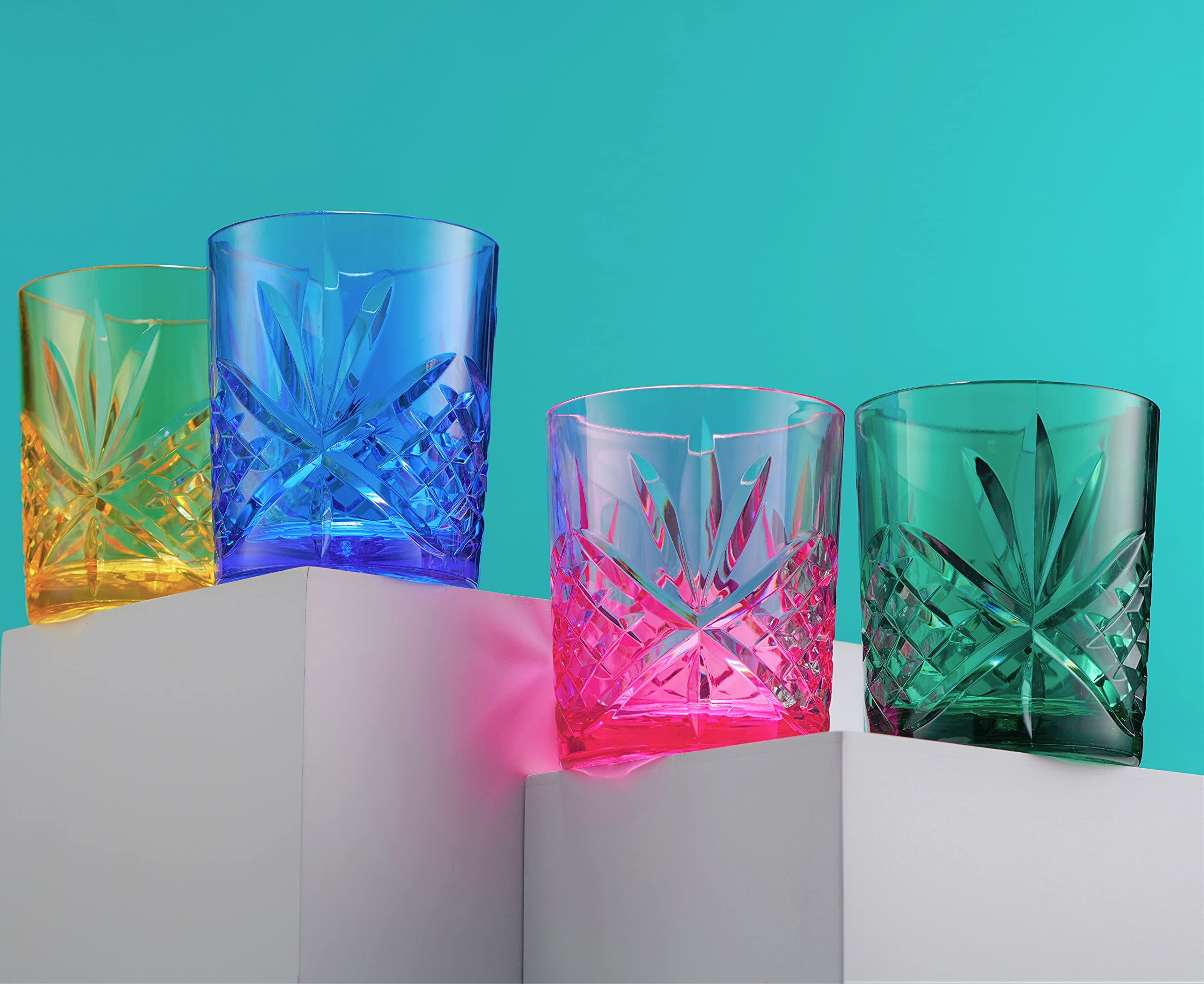 Godinger Dublin Collection Acrylic Whiskey Glasses - Set of 4 Shatterproof Reusable Tumbler Cups for Bourbon, Scotch & Cocktails | Perfect for Home Bars, Parties & Outdoor Entertaining