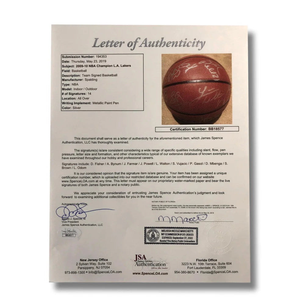Los Angeles Lakers 2009-10 NBA Championship Signed Basketball - JSA Certified Autograph - Perfect for Lakers Fans, Sports Memorabilia Collectors & Game Room Decor