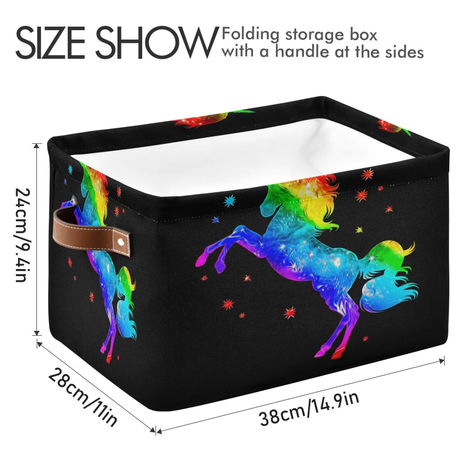 AUUXVA Rainbow Magic Unicorn Storage Cube Box - Durable Canvas Collapsible Toy Organizer Bin with Handles for Kids' Room, Closet, Nursery & Playroom | Perfect for Toys, Books & Home Organization