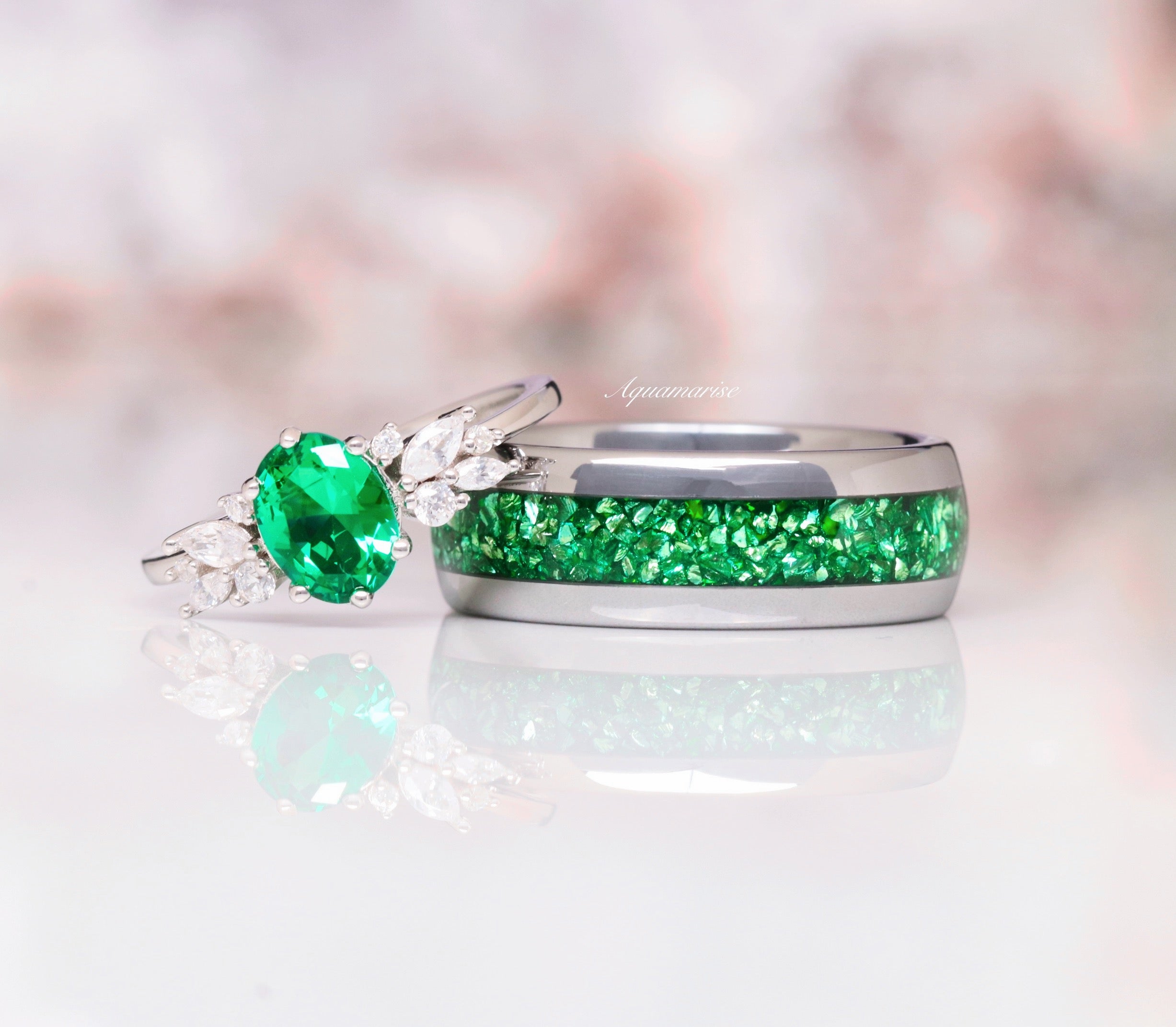 Vintage Emerald Ring 14K White Gold - Elegant Jewelry for Women, Perfect for Weddings, Anniversaries & Special Occasions