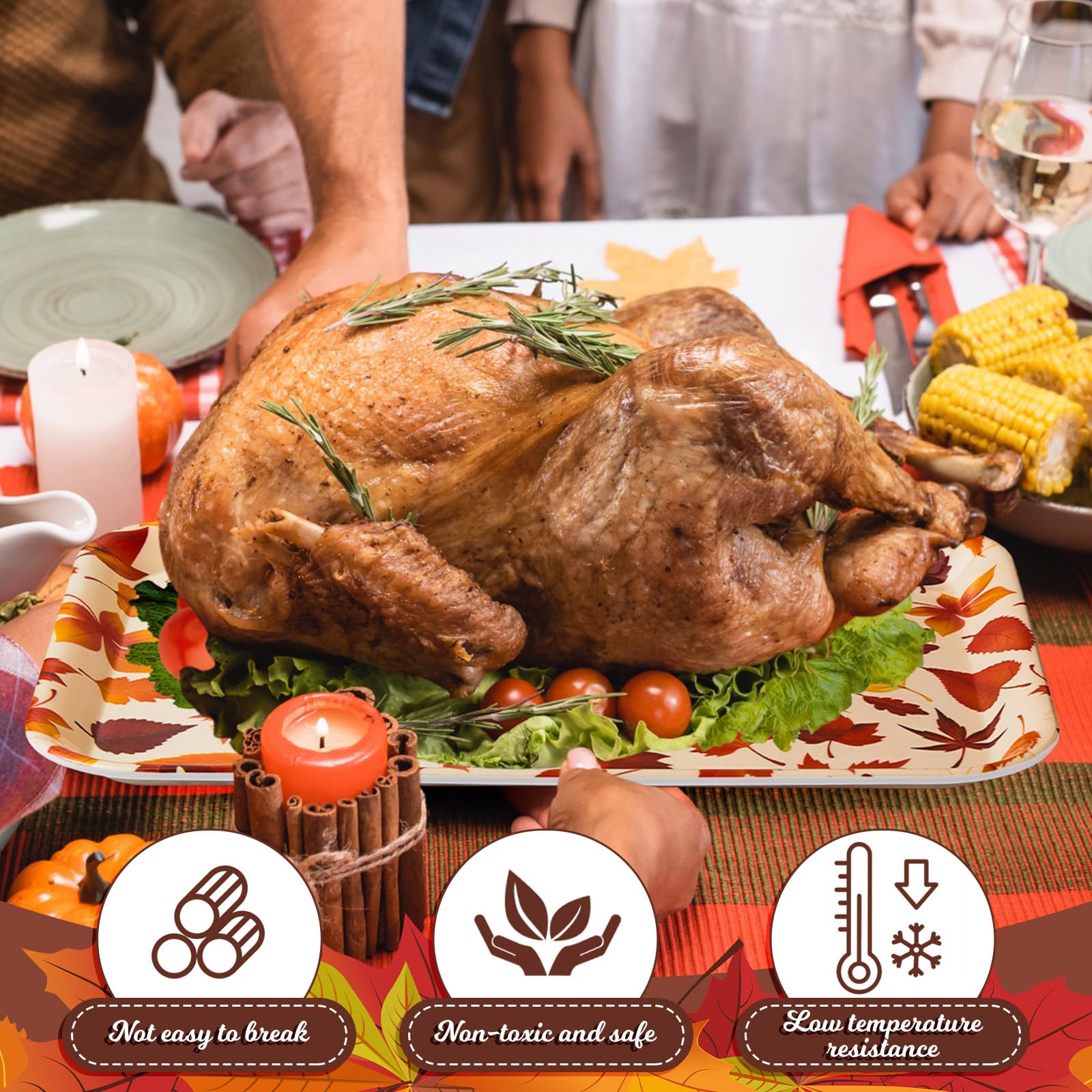 6-Piece 15-Inch Thanksgiving Serving Tray Set - Fall Leaf Design Plates for Snacks, Fruits, Desserts & Candy - Perfect for Thanksgiving Dinner, Autumn Parties & Holiday Gatherings