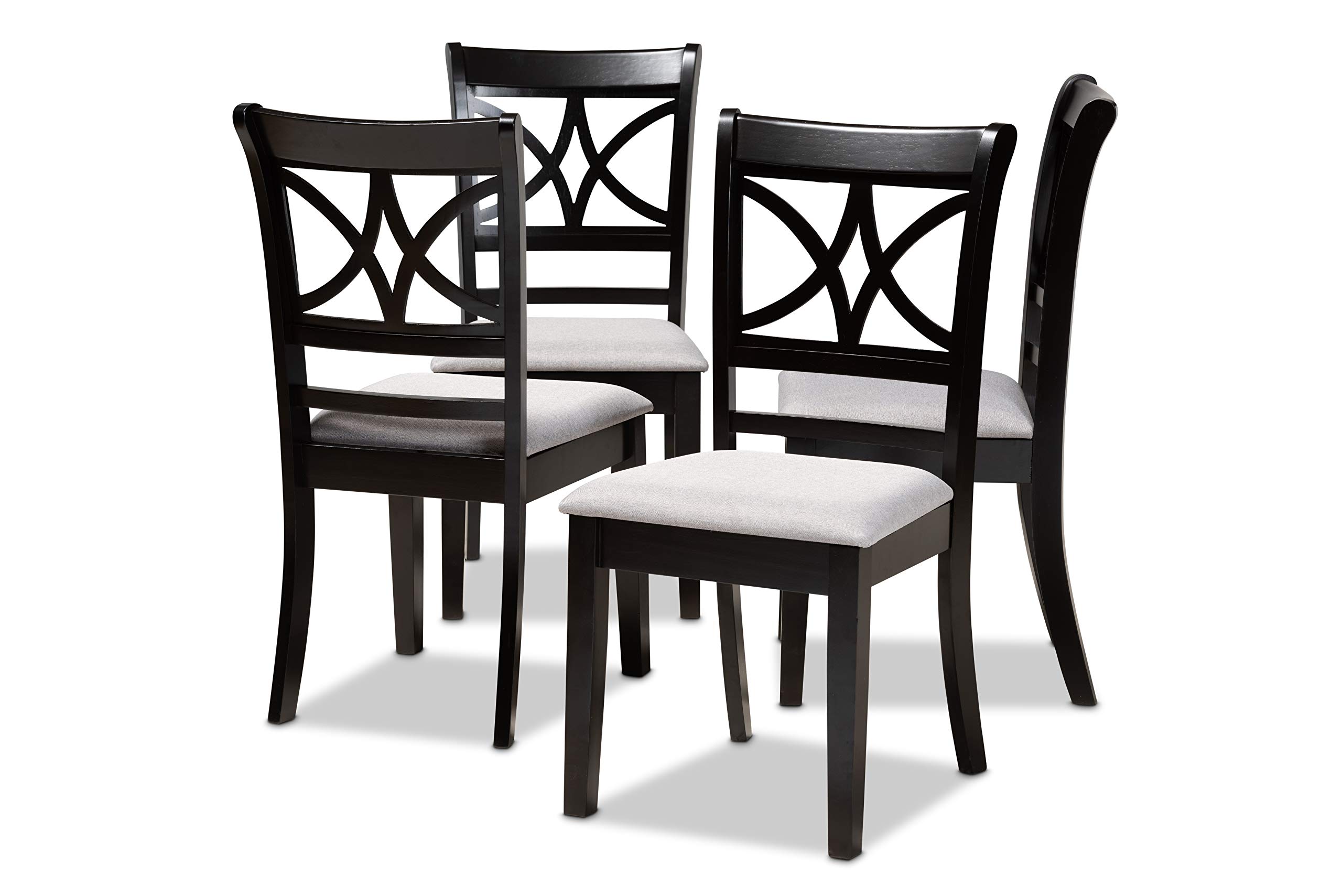 Baxton Studio Clarke 4-Piece Dining Chair Set - Grey Fabric Upholstered Seats with Espresso Brown Wood Finish - Modern Kitchen & Dining Room Furniture for Home Decor