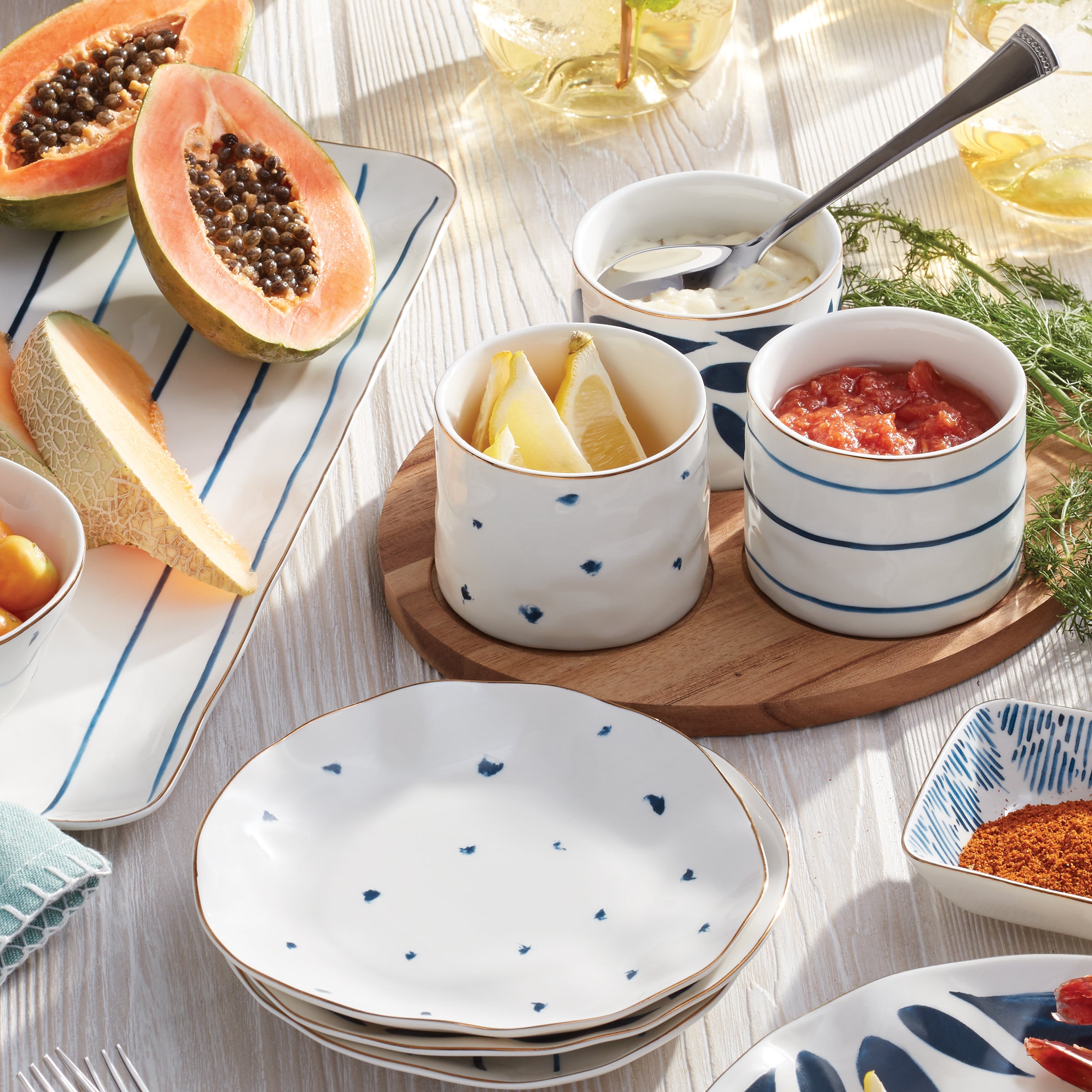 Blue Bay Snack Bowls Set of 3 with Wood Tray - Perfect for Entertaining, Movie Nights, and Serving Appetizers