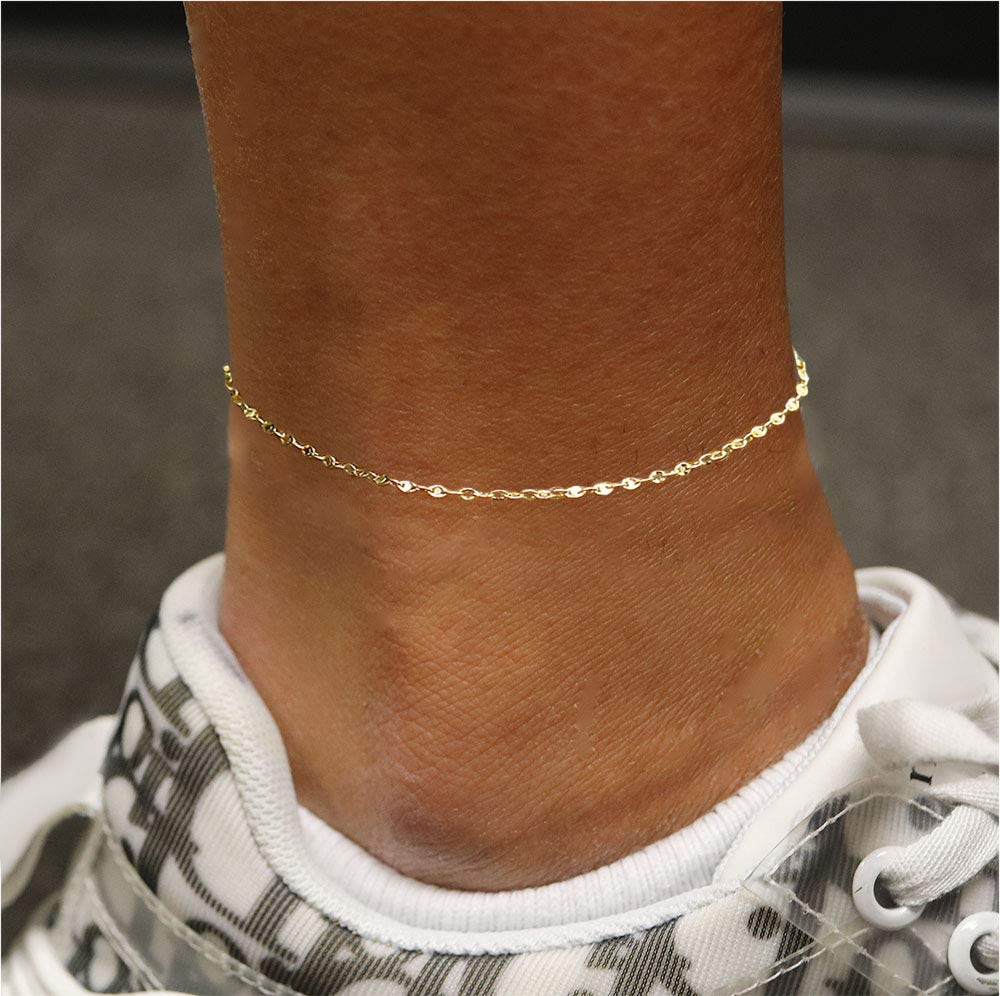 14K Gold Anklet for Women - 10 Inch Anchor Mariner Ankle Bracelet in Oval & Twisted Design | Summer Beach Jewelry for Girls | Perfect for Vacations, Weddings, and Pool Parties