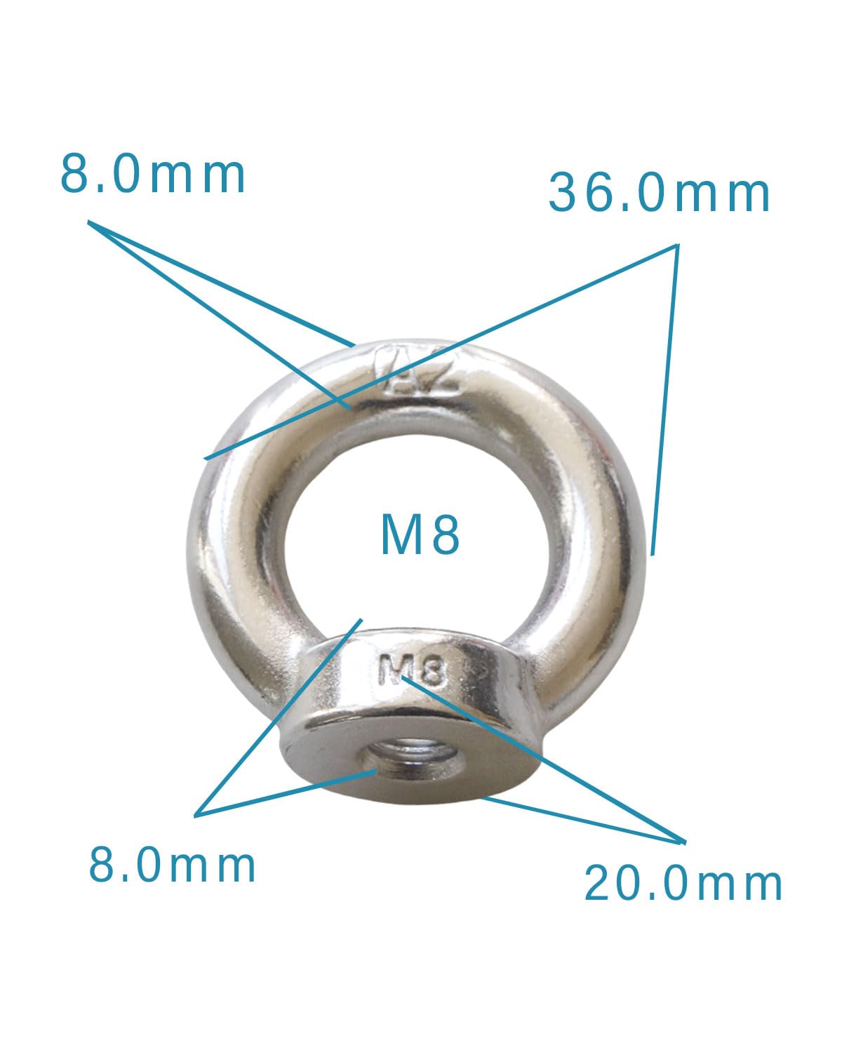 304 Stainless Steel M8 Eye Nuts - Heavy Duty Hardware for Home Repairs, Construction & Marine Applications - Pack of 4 - Corrosion Resistant Lifting Hooks for DIY Projects, Industrial Use and Outdoor Equipment