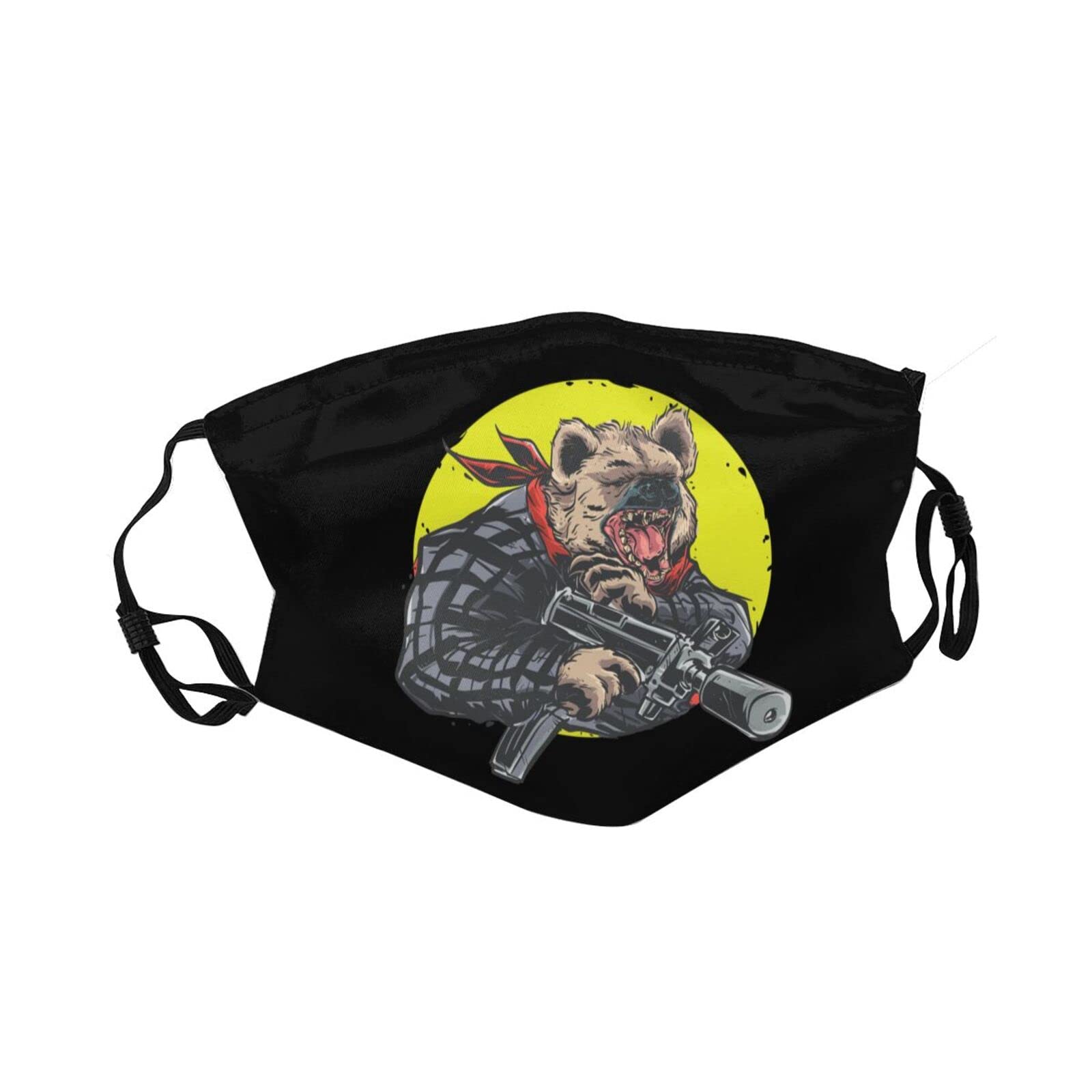 Double-Sided Printing Hyenas with Guns Reusable Face Mask - Adjustable for Men & Women - Black - Perfect for Costume Parties, Cosplay, and Unique Fashion Statements