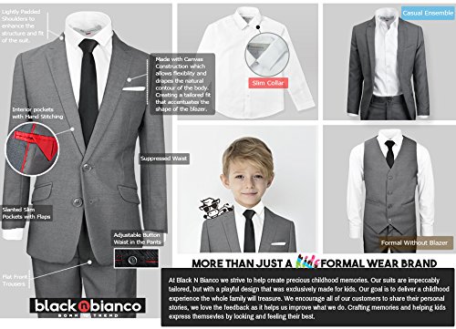 Black n Bianco Signature Boys' Slim Fit Suit Set - Formal Blazer, Dress Pants & Tie Outfit for Weddings, School Events & Special Occasions