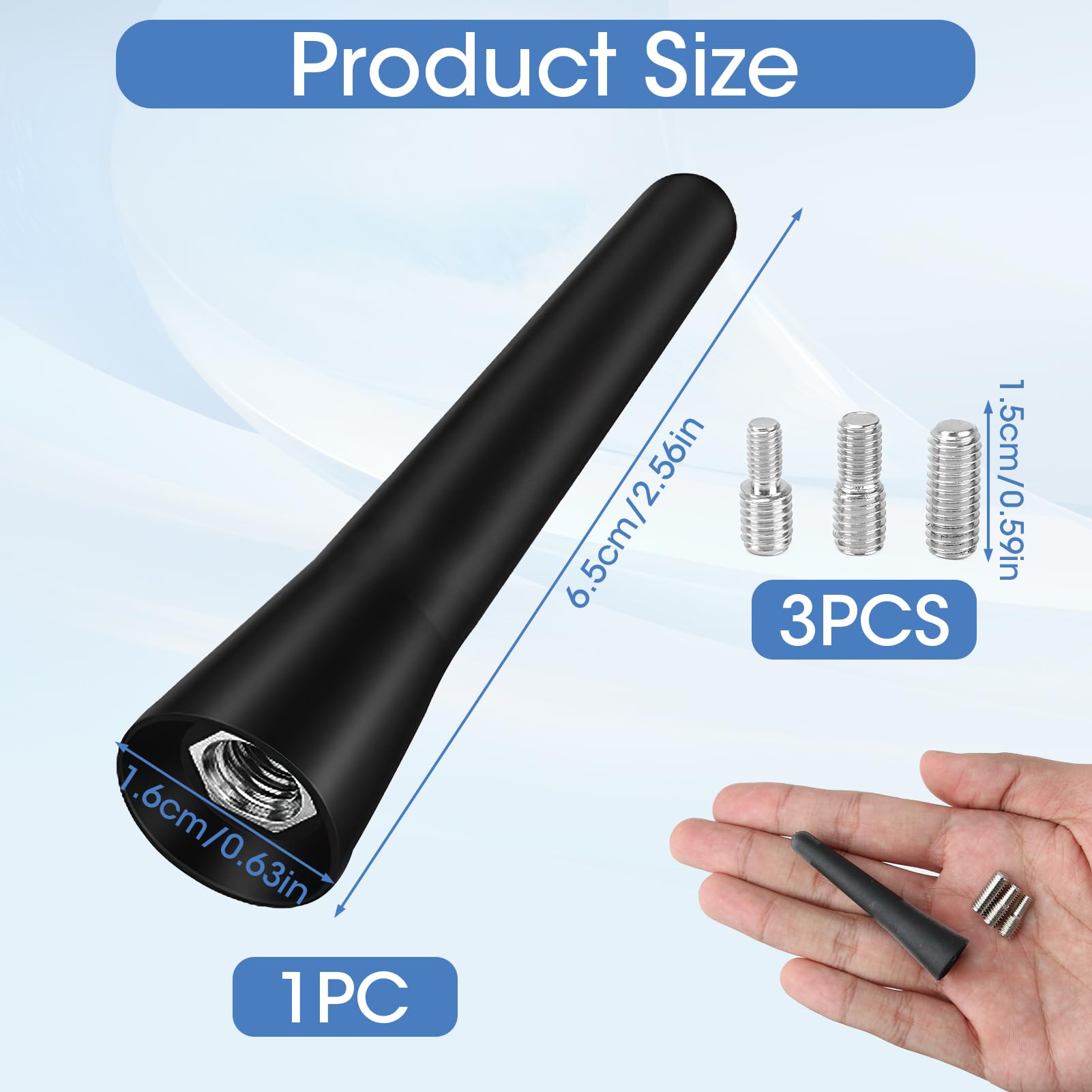 6.5cm Mini Universal Short Car Antenna - FM/AM Radio Reception with M4/M5/M6 Screws - Compatible with All Car Models, Trucks & Vehicles | Compact Design for Improved Signal & Stylish Look