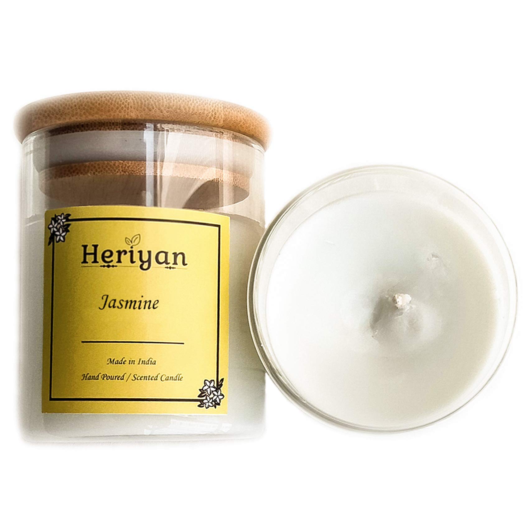 Heriyan Natural Soy Wax Scented Candle - Jasmine & Creamy White Fragrance, Long-Lasting Aromatherapy Candle for Home, Spa, Yoga and Relaxation