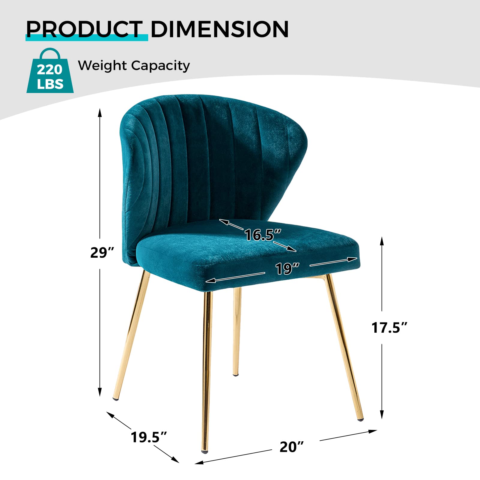 TINA'S HOME Modern Velvet Dining Chairs with Gold Metal Legs - Tufted Back Accent Chair for Living Room, Kitchen, Bedroom & Beauty Salon - Teal Blue Upholstered Side Chair for Home Decor & Patio Seating