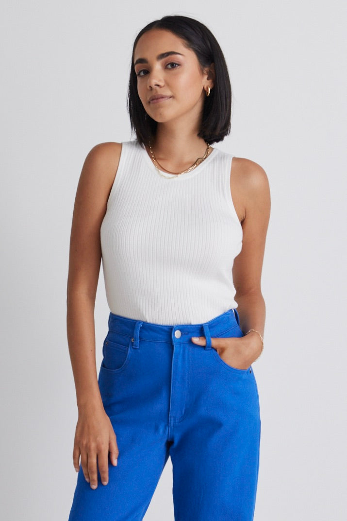 Envy White Rib Cut Away Tank Top for Women - Soft Stretchy Comfort Fit Workout & Lounge Wear - Perfect for Gym, Yoga, and Casual Outfits