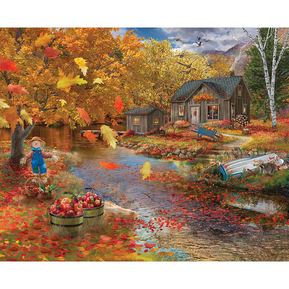 500 Piece Autumn Cabin Jigsaw Puzzle for Adults – Fall Forest Lake Landscape with Tree Leaves & Scarecrow – Rustic Puzzle by Bigelow Illustrations (18