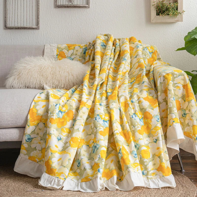 Bohemian Floral Sofa Slipcover with Ruffled Trim - Tribal Print Couch Cover for Living Room Decor, Home Styling & Comfort