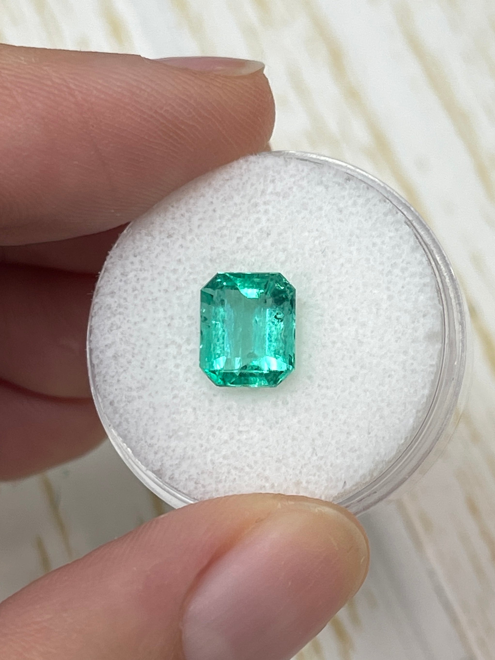 2.17 Carat 8.5x7mm Bluish Green Natural Loose Colombian Emerald Gemstone - Emerald Cut for Jewelry Making, Engagement Rings & Fine Collections