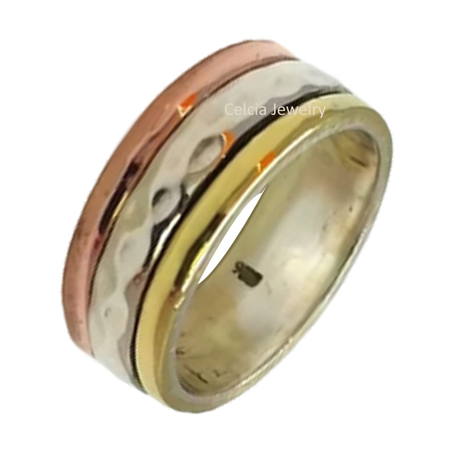 925 Sterling Silver Spinner Ring for Anxiety Relief & Meditation - Three-Tone Fidget Ring for Stress & Worry - Perfect Gift for Mother's Day & Self-Care (Size 7) - Ideal for Daily Wear, Office & Relaxation