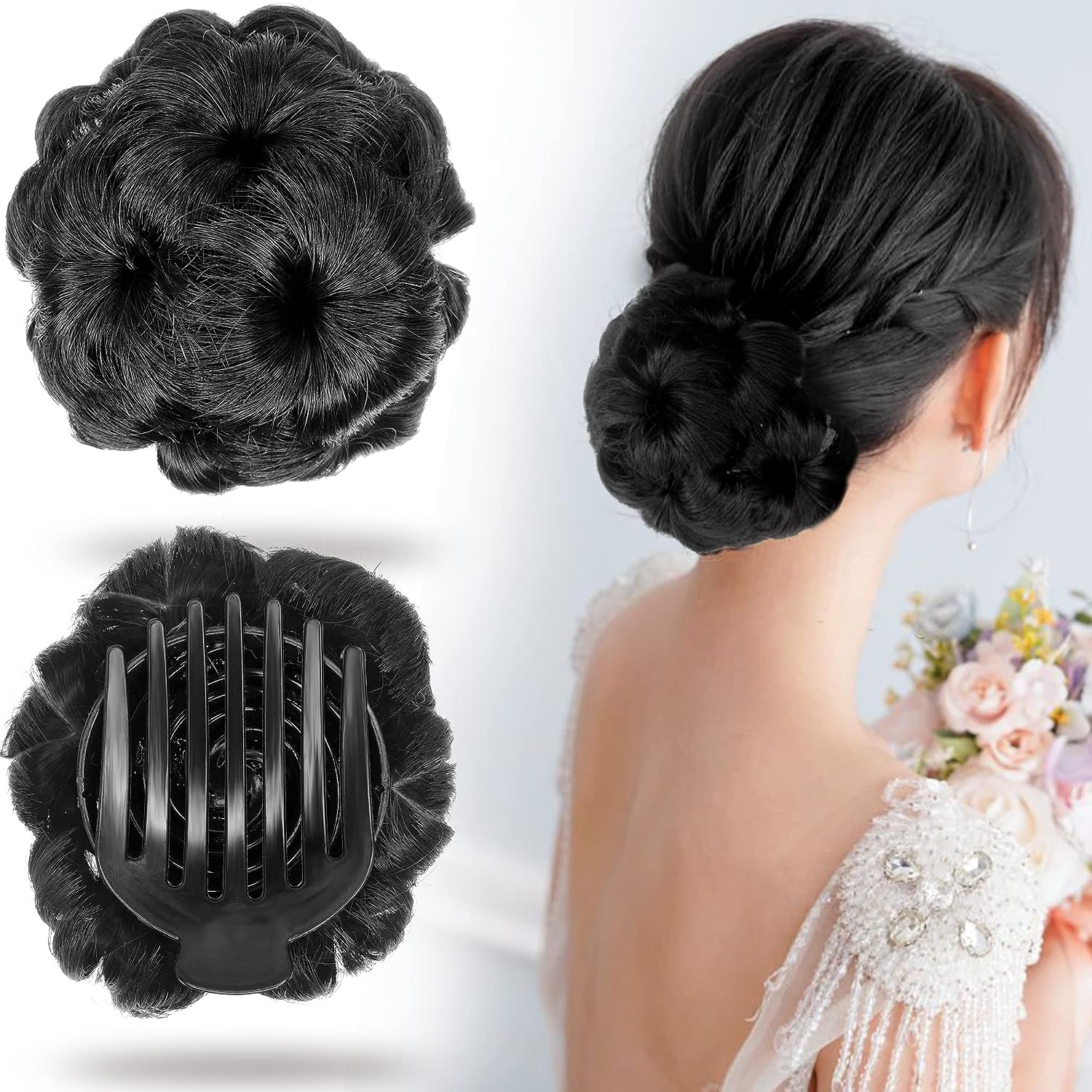 Pema Hair Extensions & Wigs - 1PC Ready-Made Synthetic Hair Bun for Women | Bridal Bun Extension | Faux Bun Updo | Juda Bun | Stylish Black Hairpiece for Weddings, Parties & Special Occasions