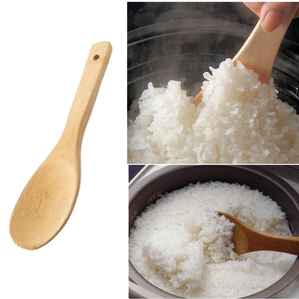 9 Inch Bamboo Rice Scoops & Wooden Non-Stick Rice Paddles - 3 Pack Large Wooden Serving Spoons for Cooking, Stirring Soup, Sushi Making - Perfect for Asian Cuisine, Salad Serving & Kitchen Utensil Set
