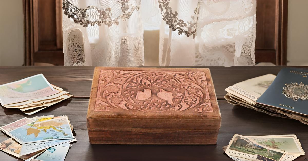 Handmade Tree of Life Wooden Jewelry Box - Decorative Treasure Chest with Lock, Jewelry Organizer & Keepsake Box for Women (Pink) | Perfect Birthday Gift, Anniversary Present & Home Decor Accessory