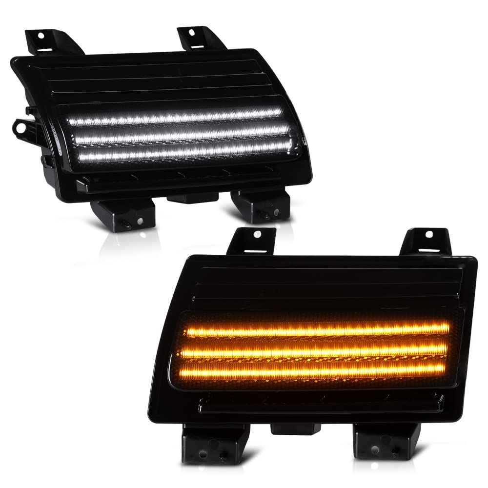 VIPMOTOZ Sequential Full LED Turn Signal & Parking Lights - Smoked Tinted Lens, Black Housing - Compatible with 2018-2023 Jeep Wrangler JL (Driver & Passenger Side Pair) - Enhanced Visibility & Style for Off-Road Adventures & Night Driving
