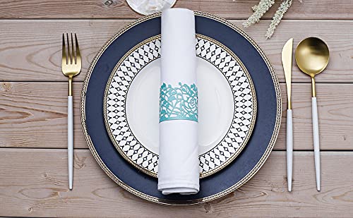50pcs Disposable Rose Flower Paper Napkin Rings - Leaf Vine Serviette Rings for Wedding, Party & Table Decoration - Elegant Blue Floral Design - Perfect for Bridal Showers, Anniversary Dinners & Fine Dining Events