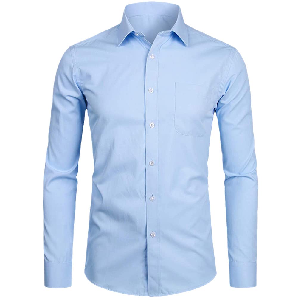 HTEFHN Men's Casual Business Long Sleeve Dress Shirt - Black & White Formal Button Up Shirt with Pocket | Office Wear, Interviews & Professional Events