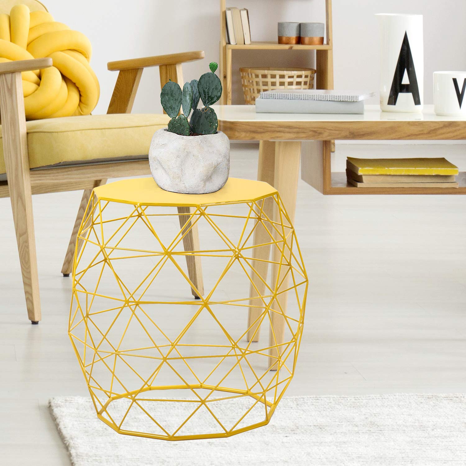 Furnistar 18 Inch Modern Accent End Table - Side Table, Nightstand or Plant Stand for Living Room, Bedroom, Patio & Garden - Indoor/Outdoor Use - Bright Yellow Home Decor