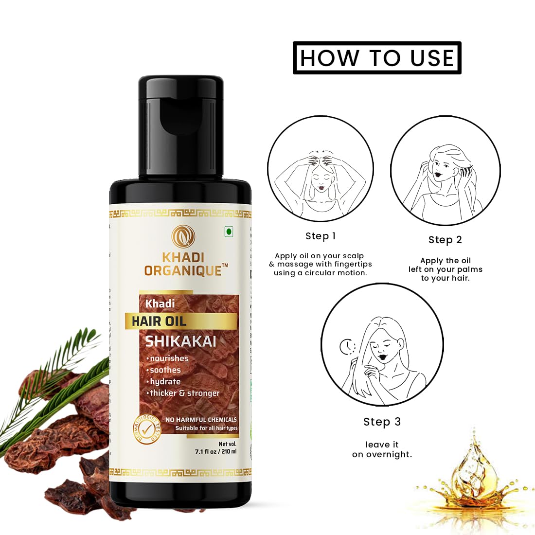 Organic Shikakai Hair Oil for Hair Growth & Thickness - Natural Treatment for Healthy, Long, Strong & Shiny Hair - Reduces Hair Fall - Paraben & Mineral Oil Free (Pack of 2, 420ml) - Perfect for Daily Hair Care & Scalp Massage