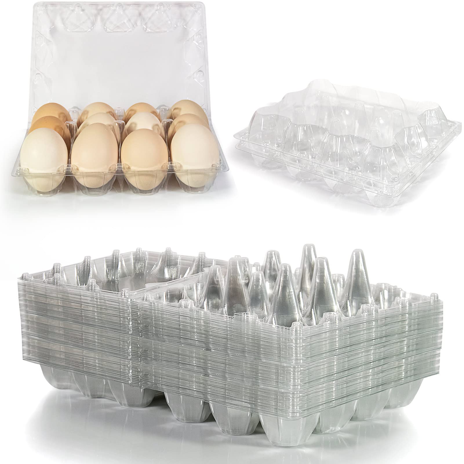 **Pintuson 60 Pack Clear Plastic Egg Cartons - 1 Dozen Medium Egg Trays for Chicken Eggs, Bulk Farm & Market Display (3x4 Grids) - Ideal for Home Ranches, Commercial Use & Farmers Markets**