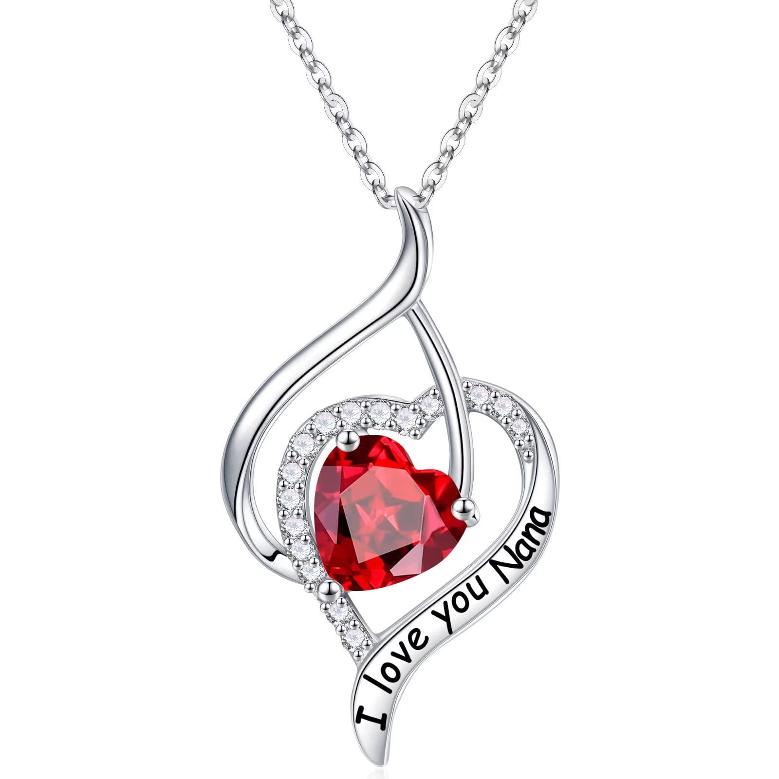 925 Sterling Silver Heart Birthstone Necklace for Nana - Personalized I Love You Jewelry Gift for Grandma | Mother's Day, Valentine's, Christmas & Birthday Present | Perfect for Special Occasions & Family Celebrations