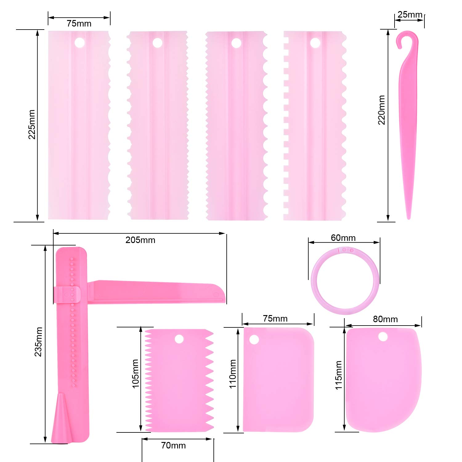 9-Piece Cake Scraper Set - Plastic Sawtooth Cake Decorating Comb, Icing Smoother & Edge Polisher - Baking Tools for Cake Decorating, DIY Dessert Making - Perfect for Home Bakers & Professional Cake Designers (Pink)