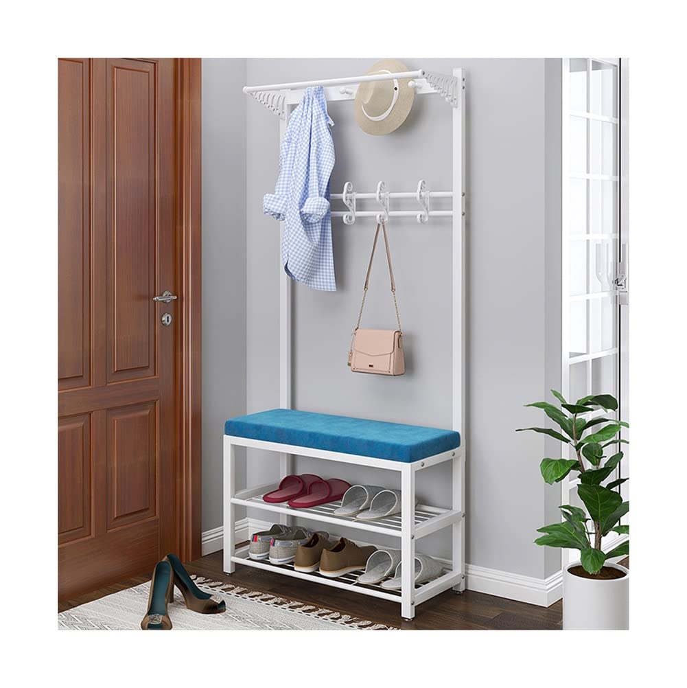 YAWEDA Rustic Blue Entryway Coat Rack & Shoe Bench with Storage - 60