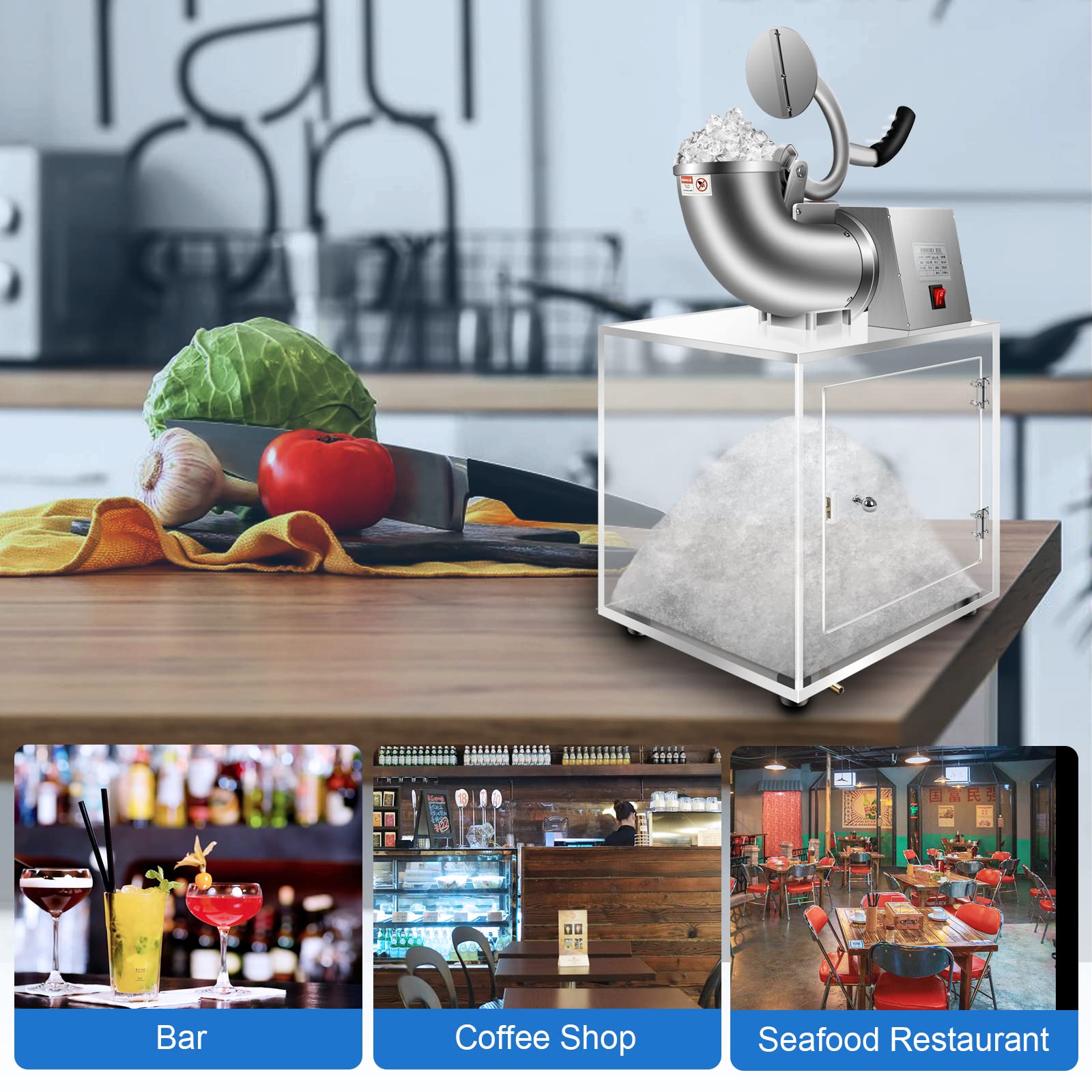 Commercial Ice Shaver Machine 440lbs/hr - 300W Electric Snow Cone Maker with Dual Blades | ETL Approved Shaved Ice Machine for Home, Restaurants, Bars & Parties | Perfect for Margaritas, Slushies, Cocktails & Desserts