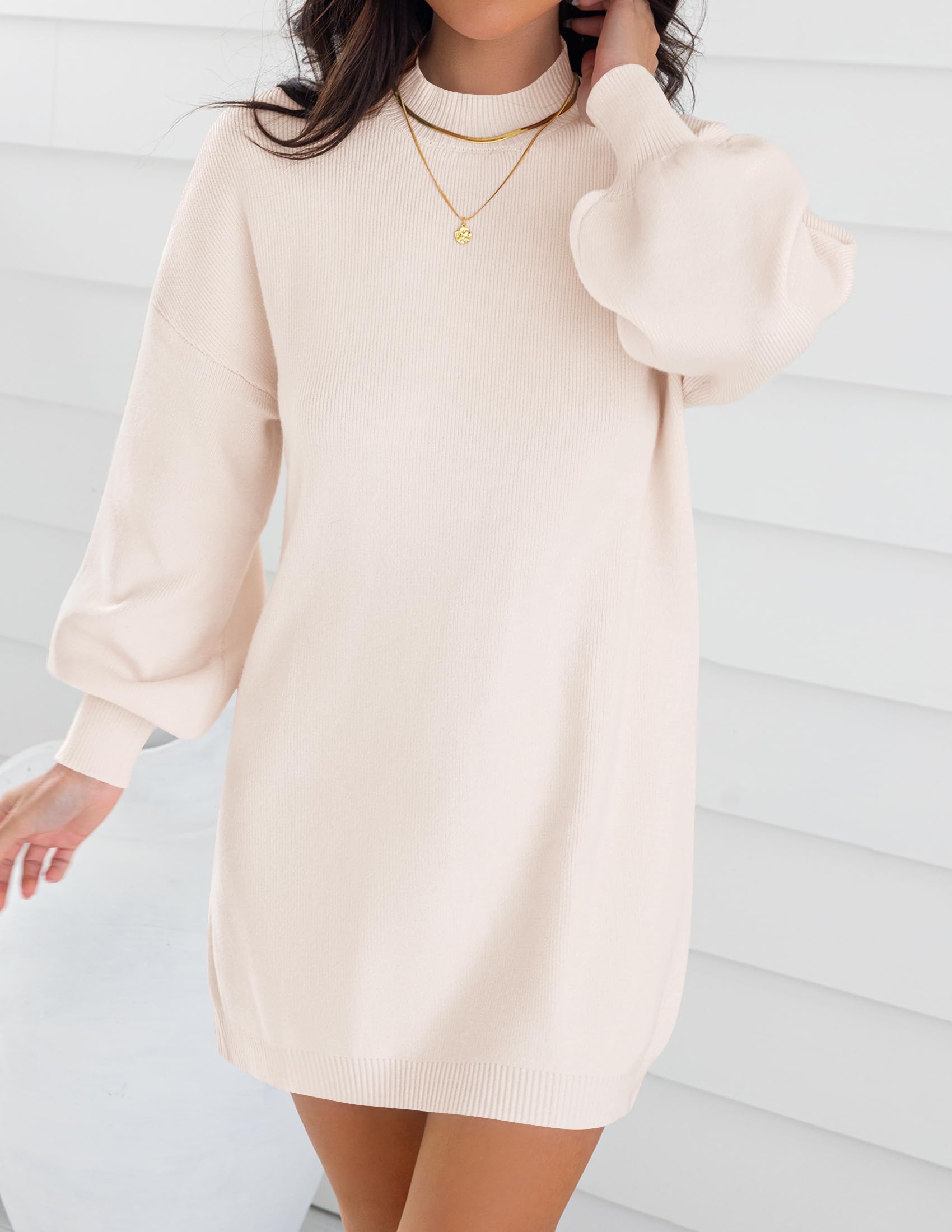 ZESICA Women's Oversized Turtleneck Sweater Dress - Long Lantern Sleeve Knit Pullover Short Dress for Spring | Casual Wear, Office Outfits & Date Night Fashion