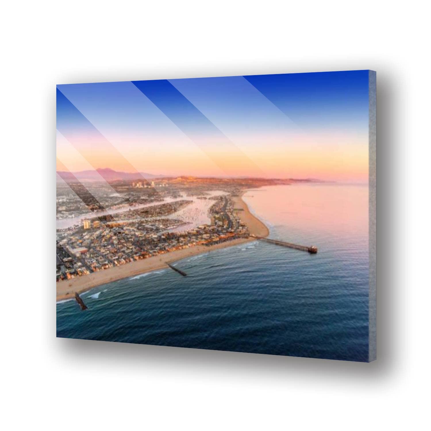 XEAJPJMGBQ Tempered Acrylic Glass Wall Art - Newport Beach Aerial View Modern Art Print, Premium Acrylic Picture for Living Room, Bedroom & Office Decor - Free Floating Display - Perfect for Coastal Home Decor & Contemporary Interior Design