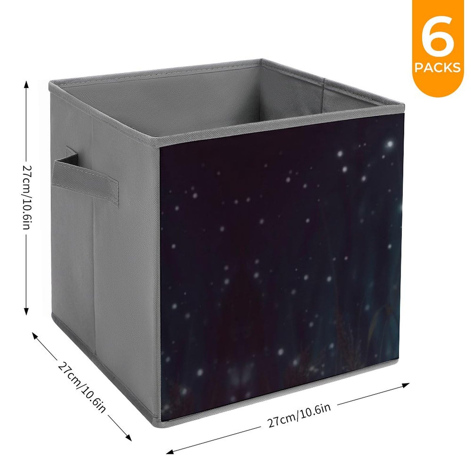 6-Pack Collapsible Storage Bins with Handles - Firefly & Lantern Pattern Fabric Storage Baskets for Closet, Bedroom, Nursery Organization - Space Saving Clothes & Toy Storage Boxes for Home Decor