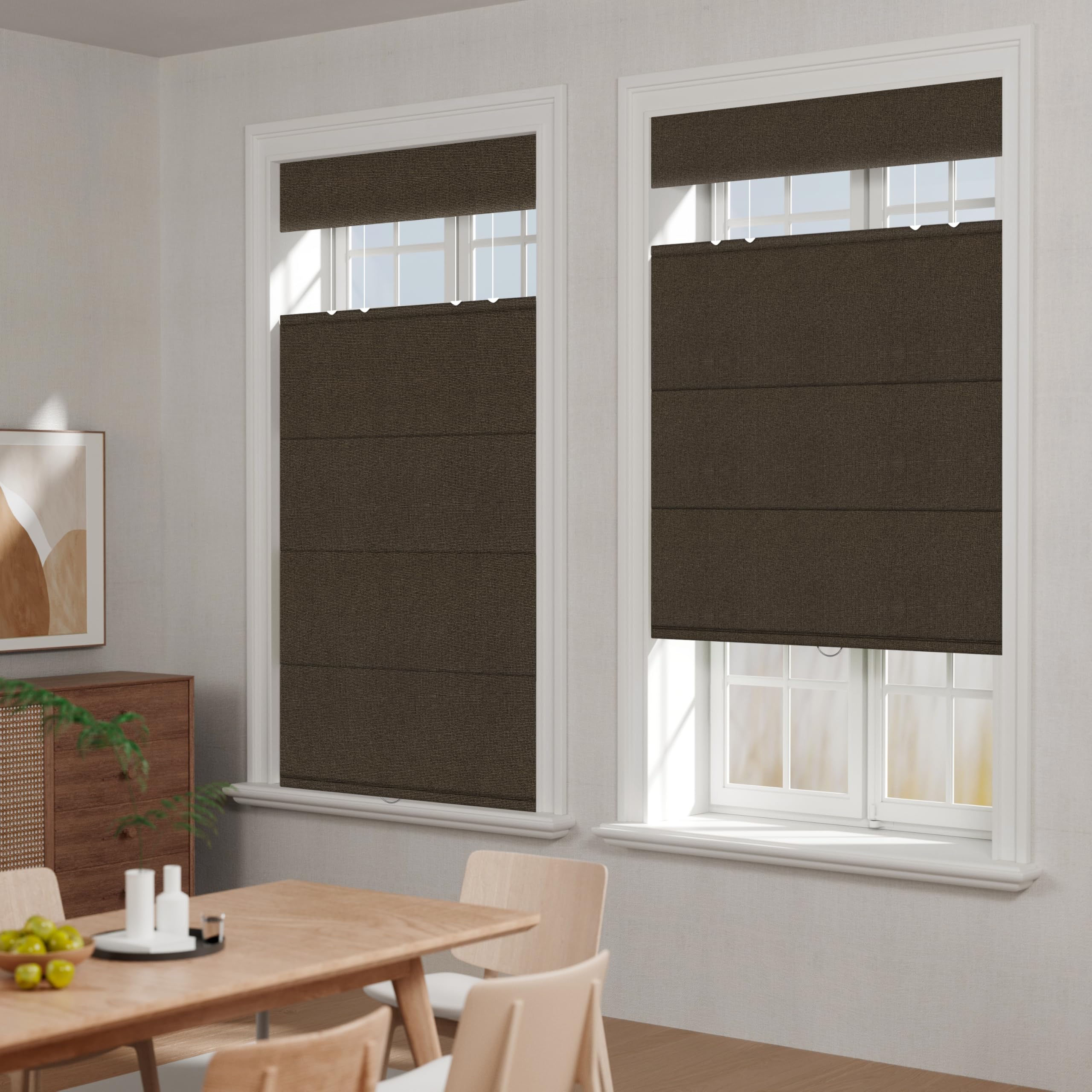 Blackout Cordless Roman Shades for Windows - Top Down Bottom Up Thermal Insulated Window Blinds, Easy to Install, Brown (59