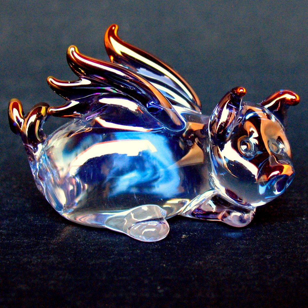 Hand Blown Glass Flying Pig Figurine Set - Mother and Baby Pig Statue - Unique Home Decor Gift for Collectors - Perfect for Nursery, Living Room, or Office Display