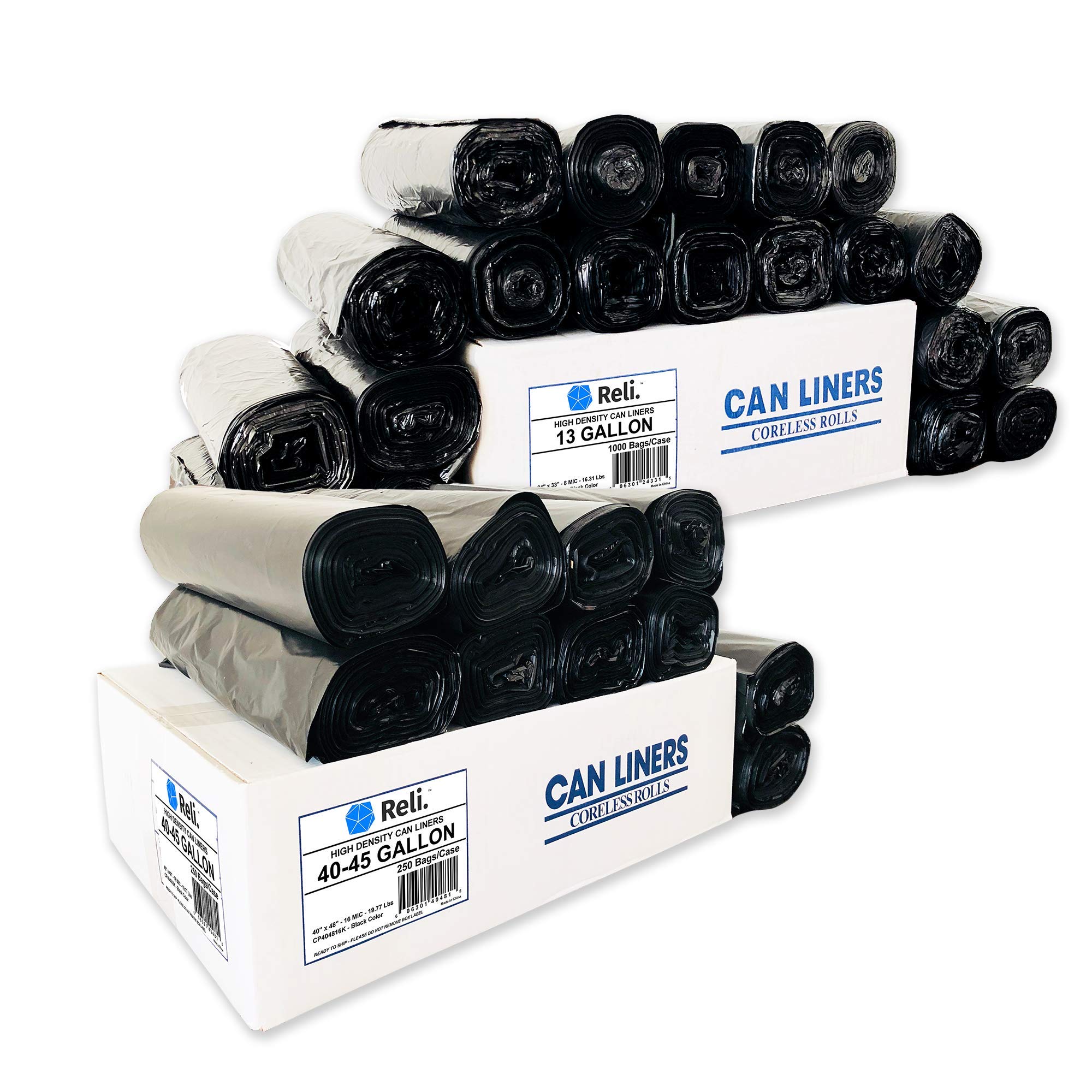 Heavy Duty 40-45 Gallon & 13 Gallon Trash Bags - 250 Large & 1000 Small Garbage Bags for Home, Office, Kitchen, and Outdoor Use