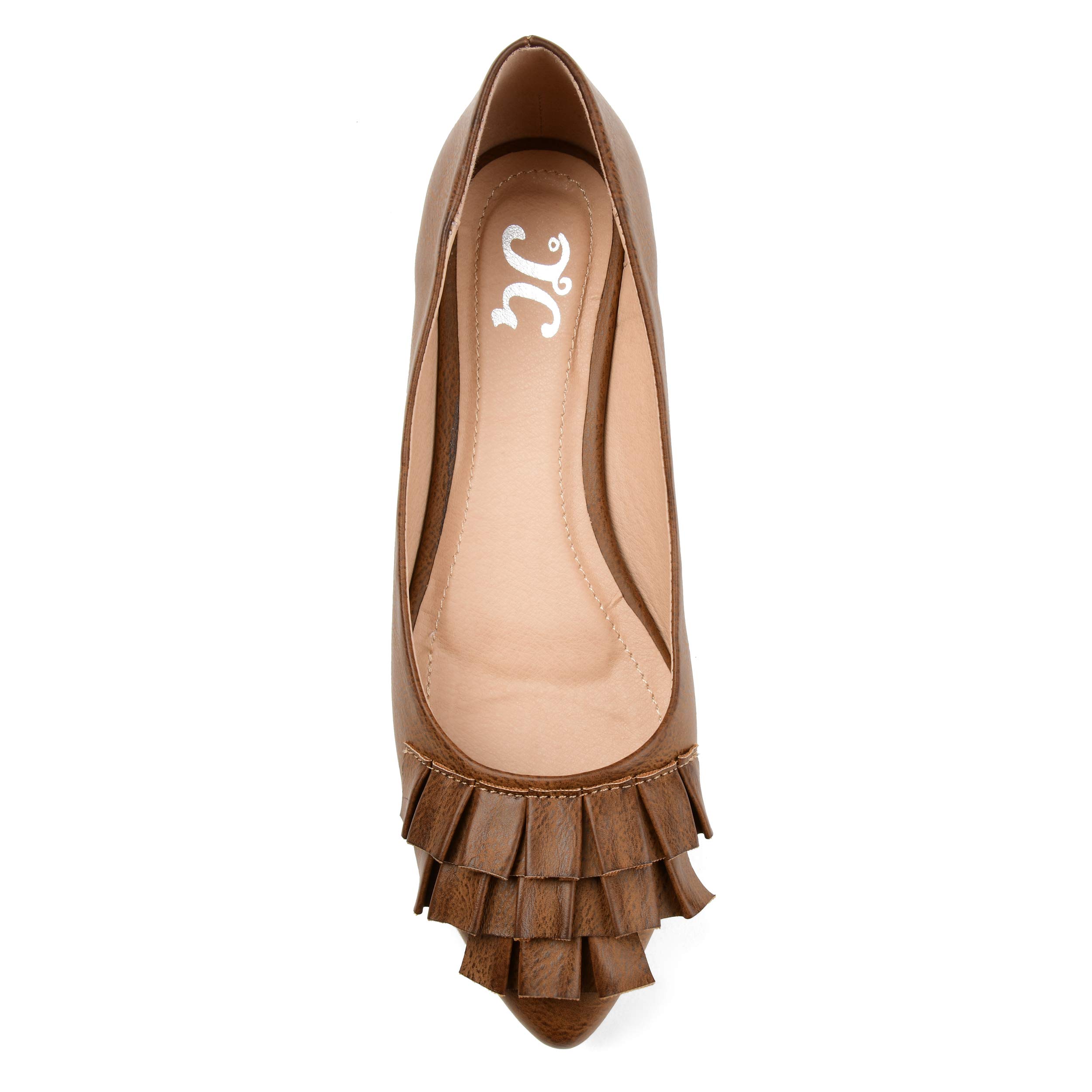 Journee Collection Women's Judy Faux Leather Ballet Flats - Tan Size 9.5 Medium (B,M) | Comfortable Slip-On Shoes for Work, Travel & Casual Outfits