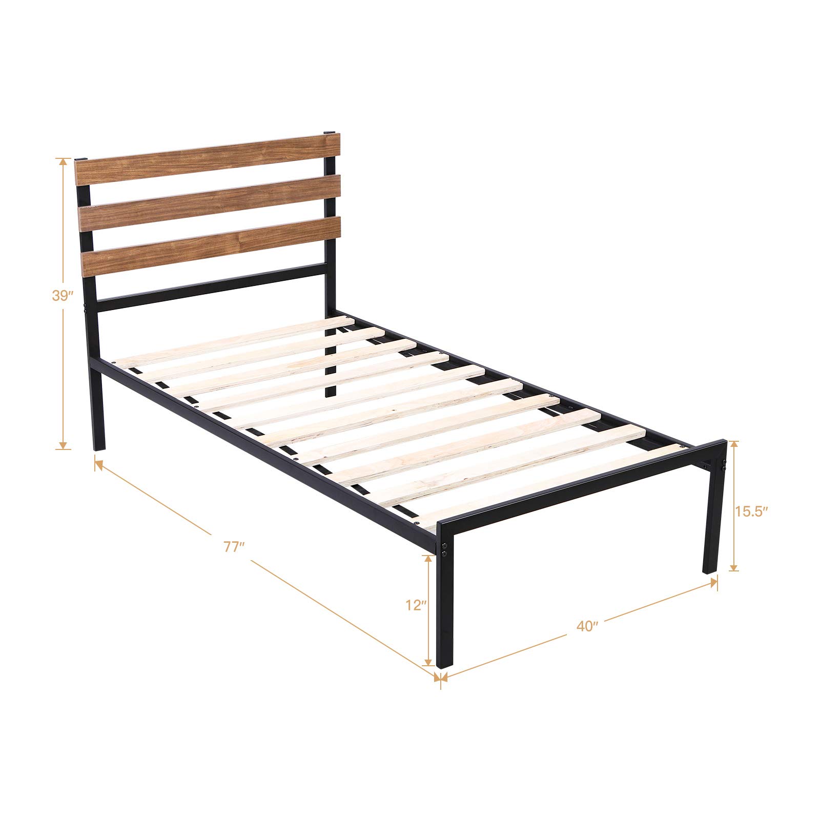 **Giantex Twin Size Metal Bed Frame with Headboard - Heavy Duty Platform Bed, Wooden Slat Support & Under Bed Storage - No Box Spring Needed, Easy Assembly - Perfect for Small Spaces, Kids Rooms & Guest Bedrooms**