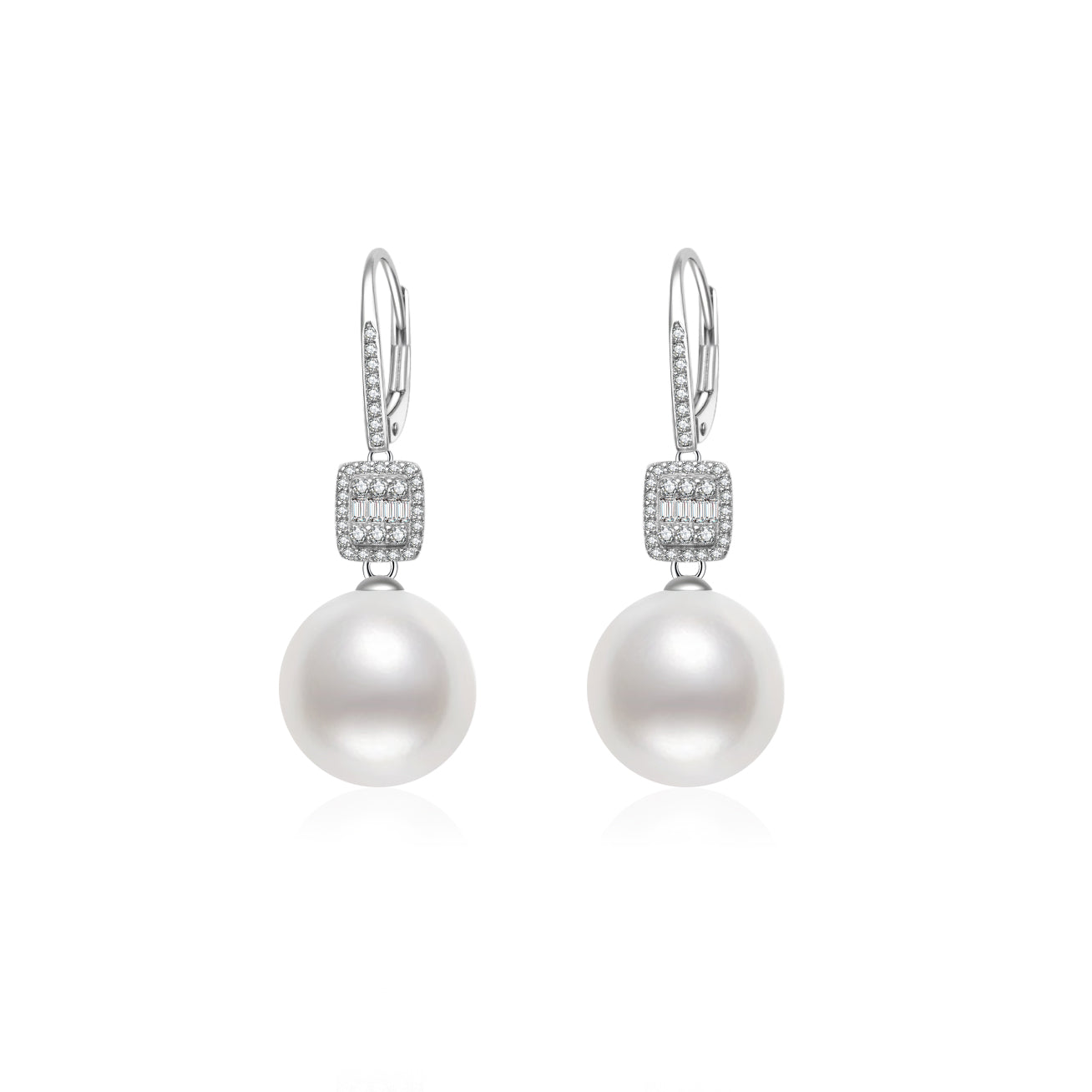 18K Solid Gold Diamond Australian White Pearl Earrings - Luxury Dangle Drop Earrings for Women, Perfect for Weddings, Parties & Special Occasions