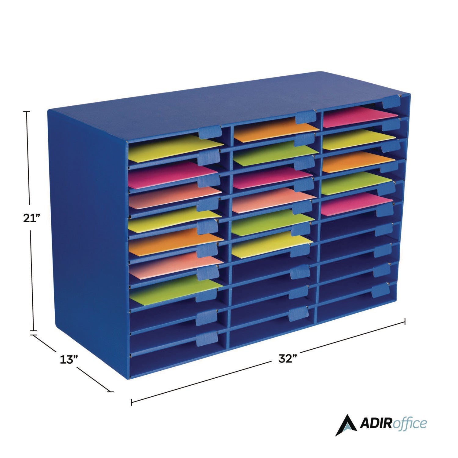AdirOffice 30-Section Letter Size File Organizer - Classroom & Literature Storage - 32 x 13 x 21 Inches - Blue - Perfect for Teachers, Students & Office Organization