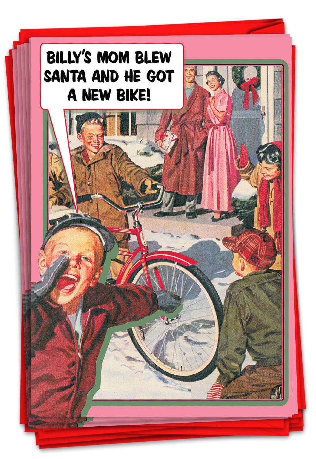NobleWorks - 12 Hilarious Rude Christmas Cards for Adults - Funny Holiday Humor Greeting Cards with Envelopes (1 Design, 12 Cards) - Perfect for Office Parties, White Elephant Gifts & Naughty Friends - Billy's Mom B1301
