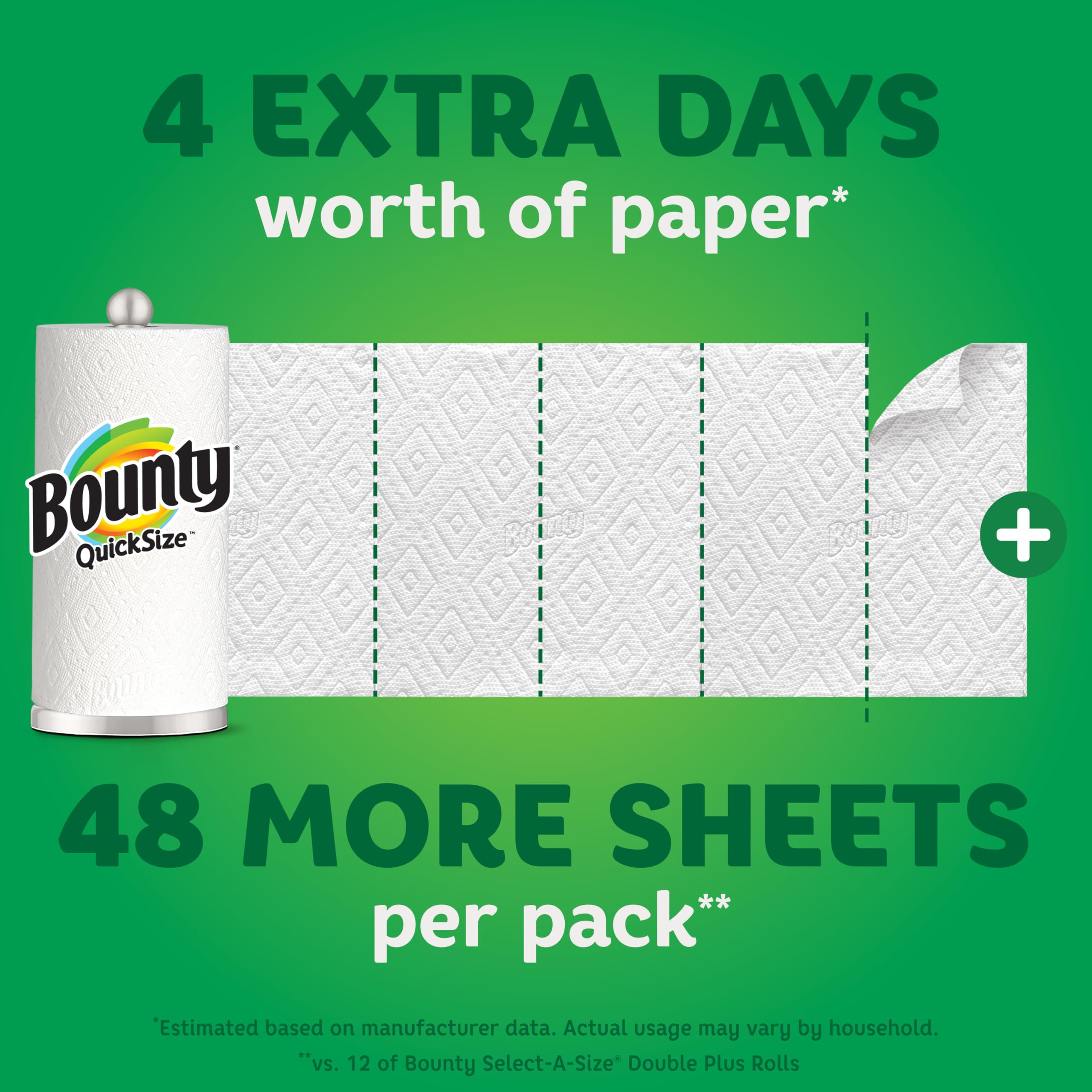 Bounty Quick-Size Paper Towels | White | 12 Family Rolls (30 Regular Rolls) | Ultra Absorbent for Kitchen, Spills & Cleaning