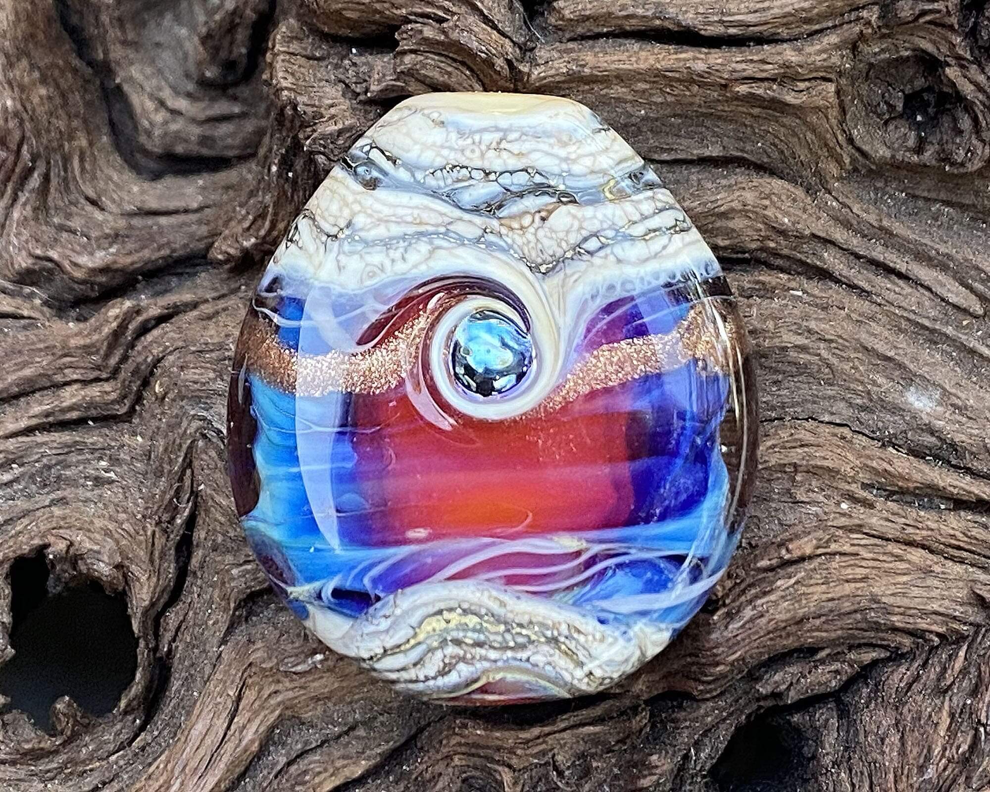 Handmade Blue Fire Organic Lampwork Glass Focal Bead SRA - Perfect for Jewelry Making, DIY Crafts, and Unique Gift Ideas
