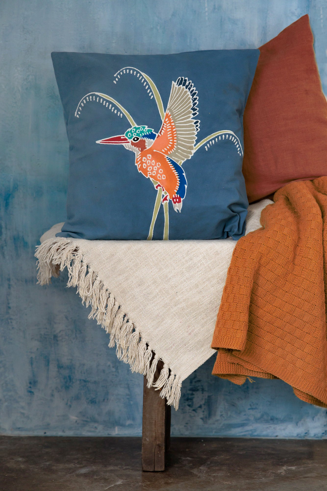 Papiko Malachite Kingfisher Cushion Cover - Handmade Bohemian Pillow Case for Sofa, Bed, Chair - Perfect for Home Decor, Living Room, Bedroom, Office