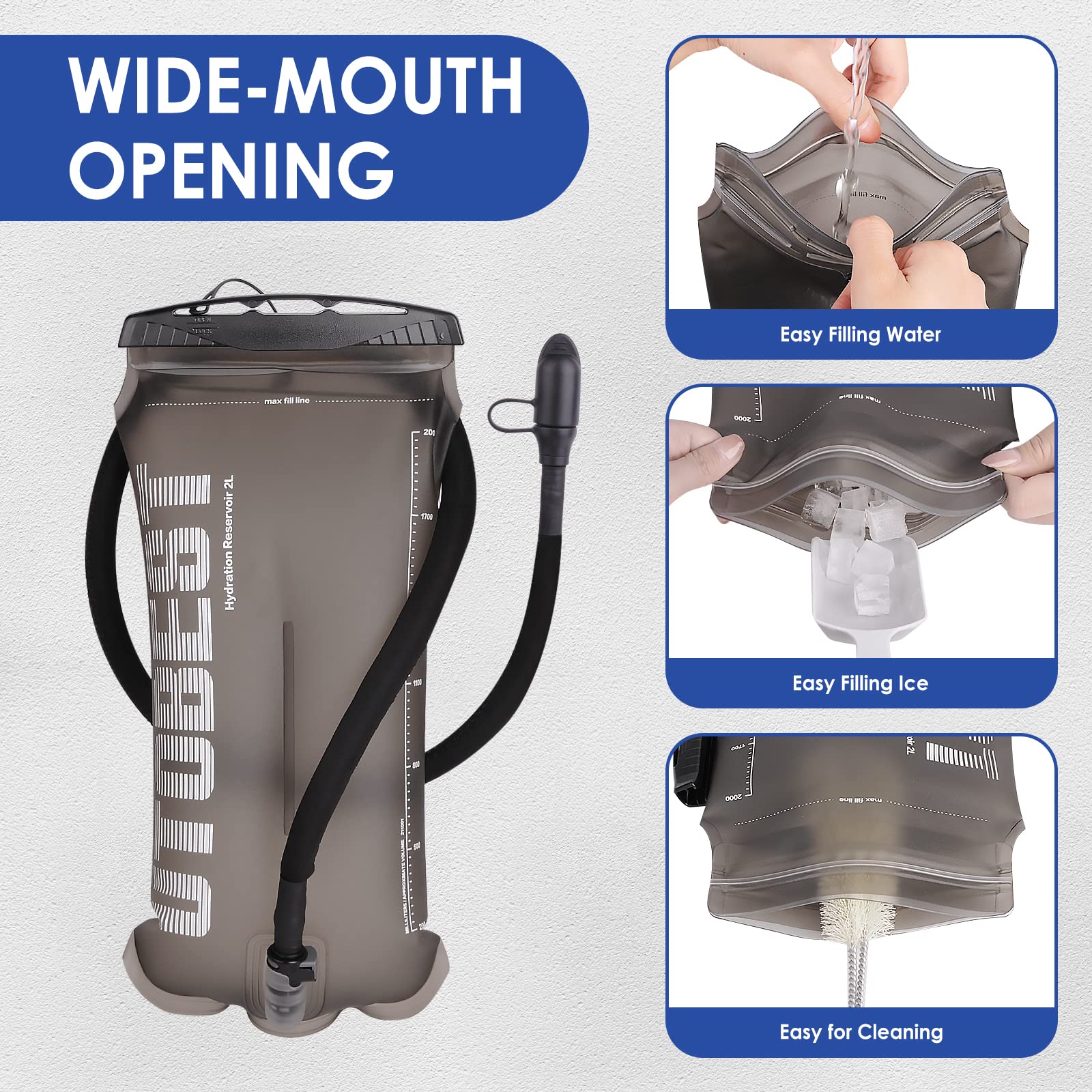 UTOBEST 2L Hydration Bladder - BPA Free TPU Water Reservoir with Wide Mouth & Leak-Proof Design for Hiking Backpacks - Perfect for Cycling, Camping, Running & Outdoor Adventures